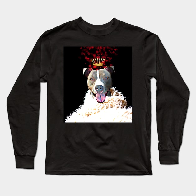 Pit Bull Terrier with a crown of hearts, puppy love Long Sleeve T-Shirt by LittleBean